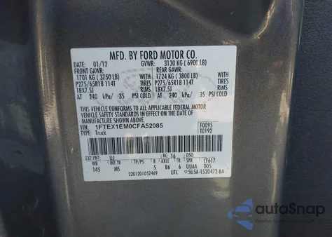 2012 Ford F-150 Xlt z USA, uszkodzony, nr VIN 1FTEX1EM0CFA52085